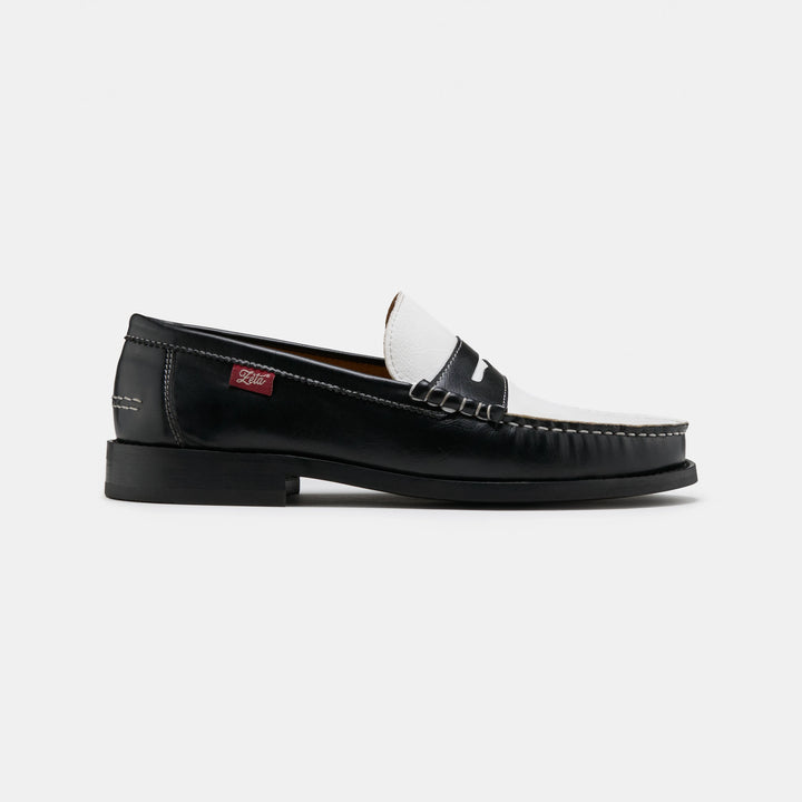 mocassin noir et blanc unisexe en cuir d'olive