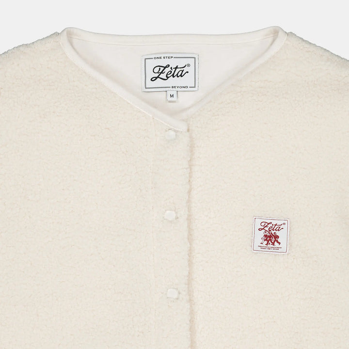 Veste-Polaire-Sherpa-sans-manche-beige-avec-boutons-à-pression-et-poches-extérieures-ultra-moltonnée-et-chaude