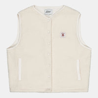 Veste-Polaire-Sherpa-sans-manche-couleur-beige-avec-boutons-à-pression-et-poches-extérieures-ultra-moltonnée-et-chaude