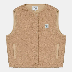 Veste-Polaire-Sherpa-sans-manche-couleur-camel-avec-boutons-à-pression- ultra-moltonnée-et-chaude