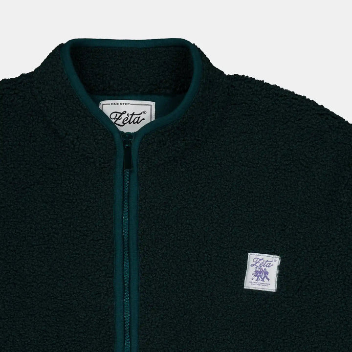 Veste-Polaire-Sherpa-sans-manche-verte-avec-fermeture-éclair-et-poches-extérieures-ultra-moltonnée-et-chaude