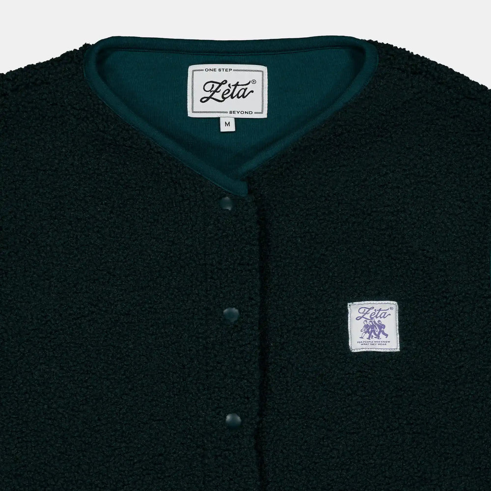 Veste-Polaire-Sherpa-sans-manche-verte-avec-boutons-à-pression-et poche extérieur-ultra-moltonnée-et-chaude