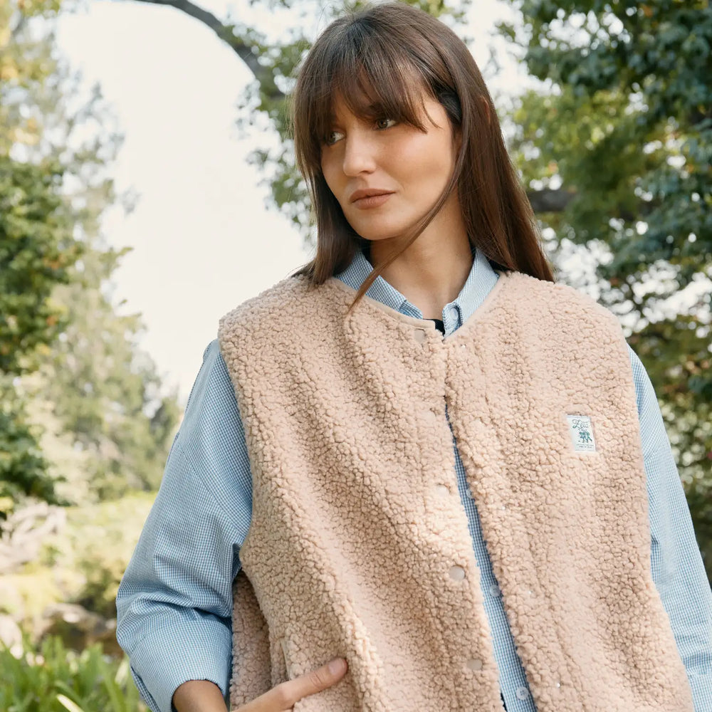 Camel sleeveless sherpa jacket