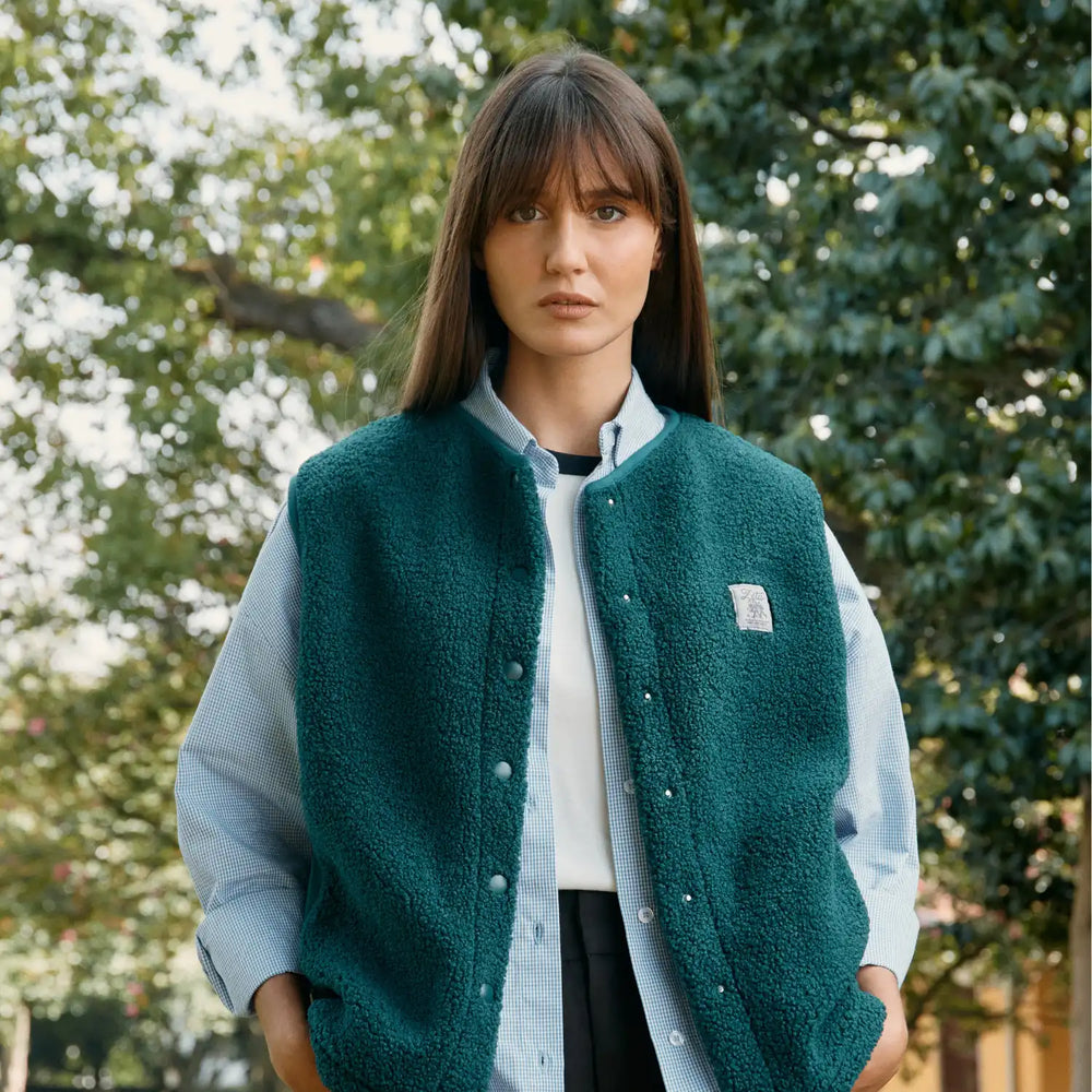 Green sleeveless sherpa jacket