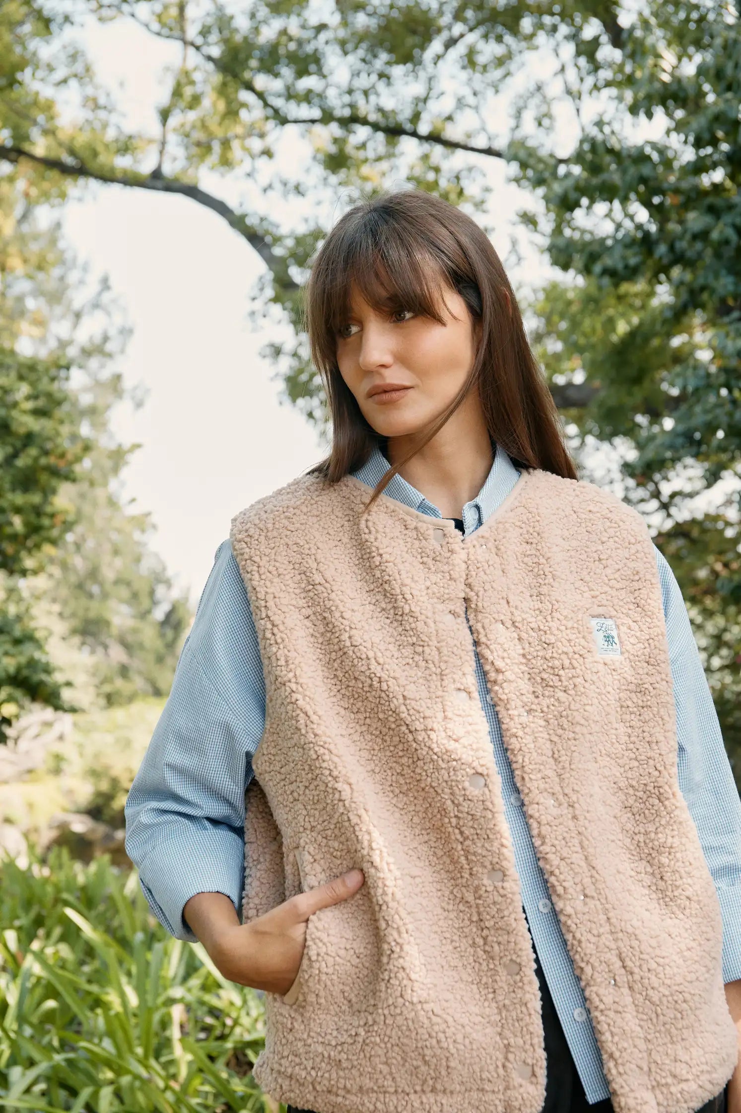Veste polaire sans manche camel pour femmes