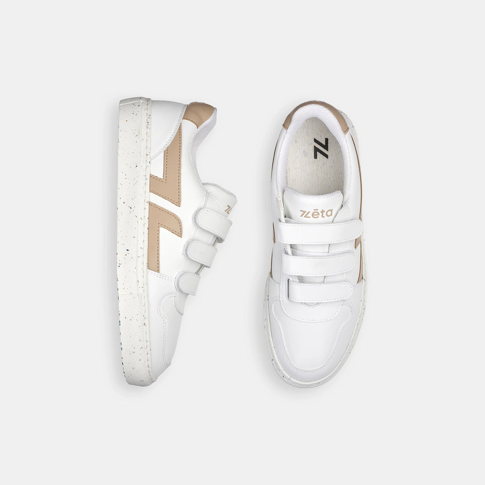 présentation vue de haut de la basket Velcro Beige de Zèta