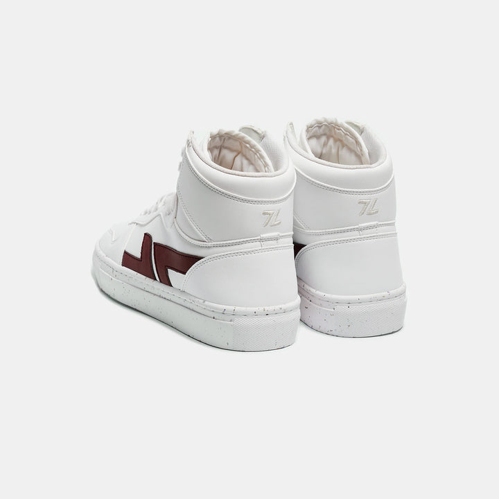 baskets montantes blanches et bordeaux