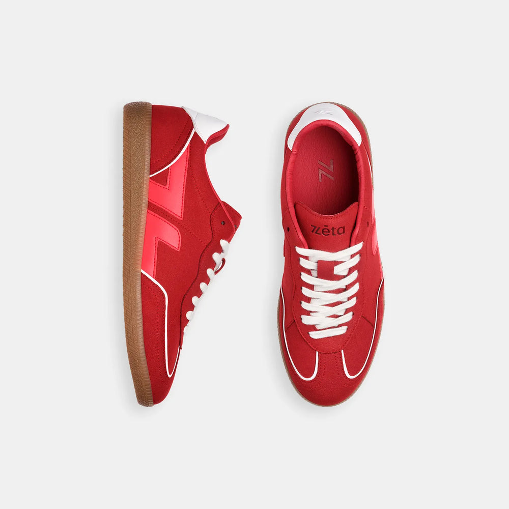 Toutes les vues des baskets rouges Delta Grenat, modèle dynamique et écoresponsable.