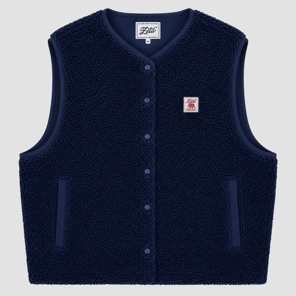 Navy blue sleeveless sherpa jacket