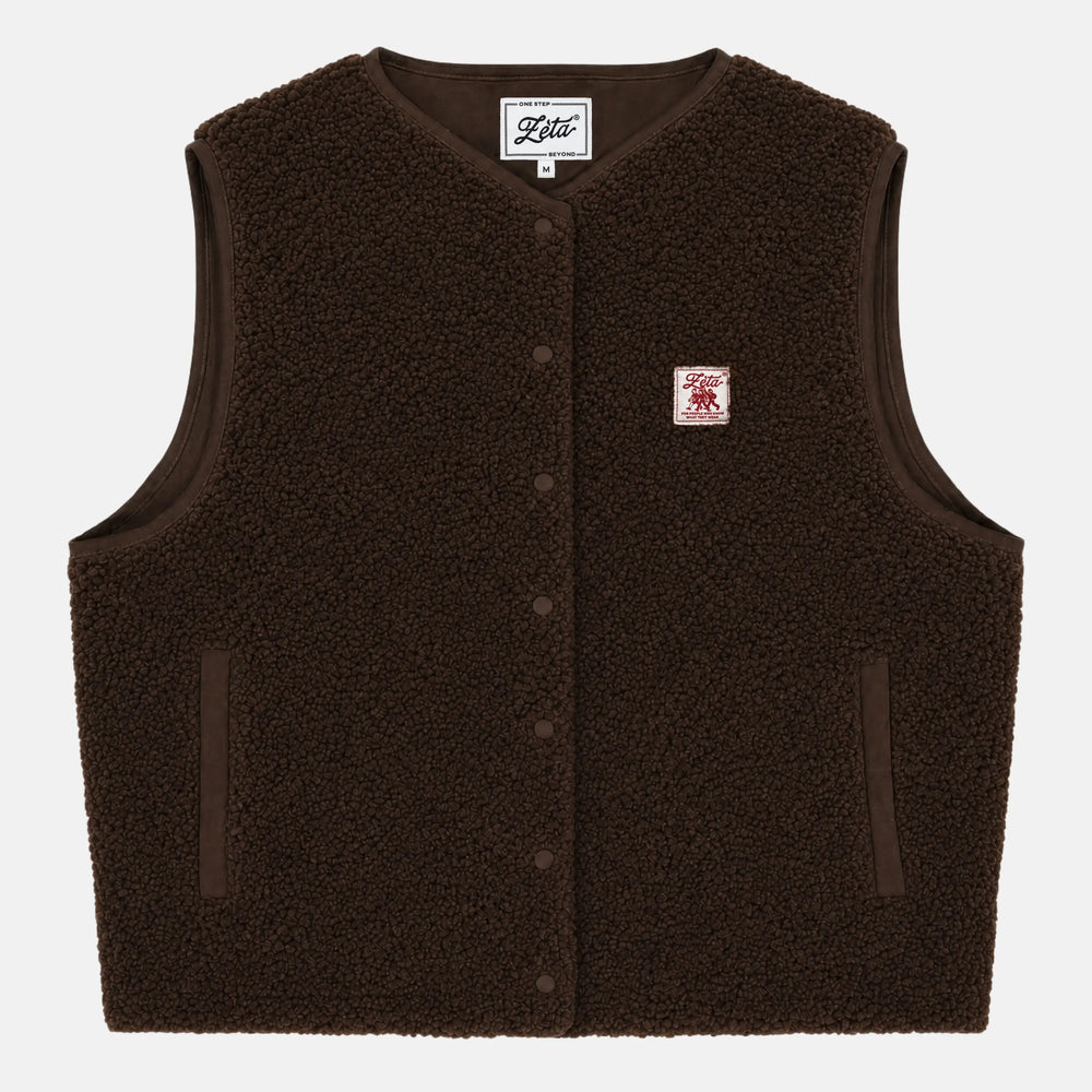 Brown sleeveless sherpa jacket