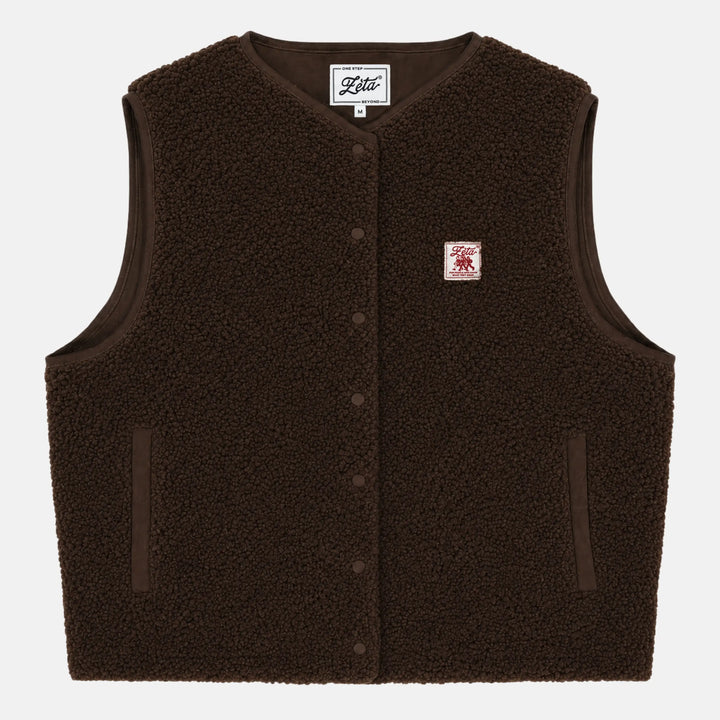 Brown sleeveless sherpa jacket