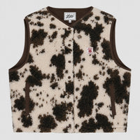 Cow-print sleeveless sherpa jacket