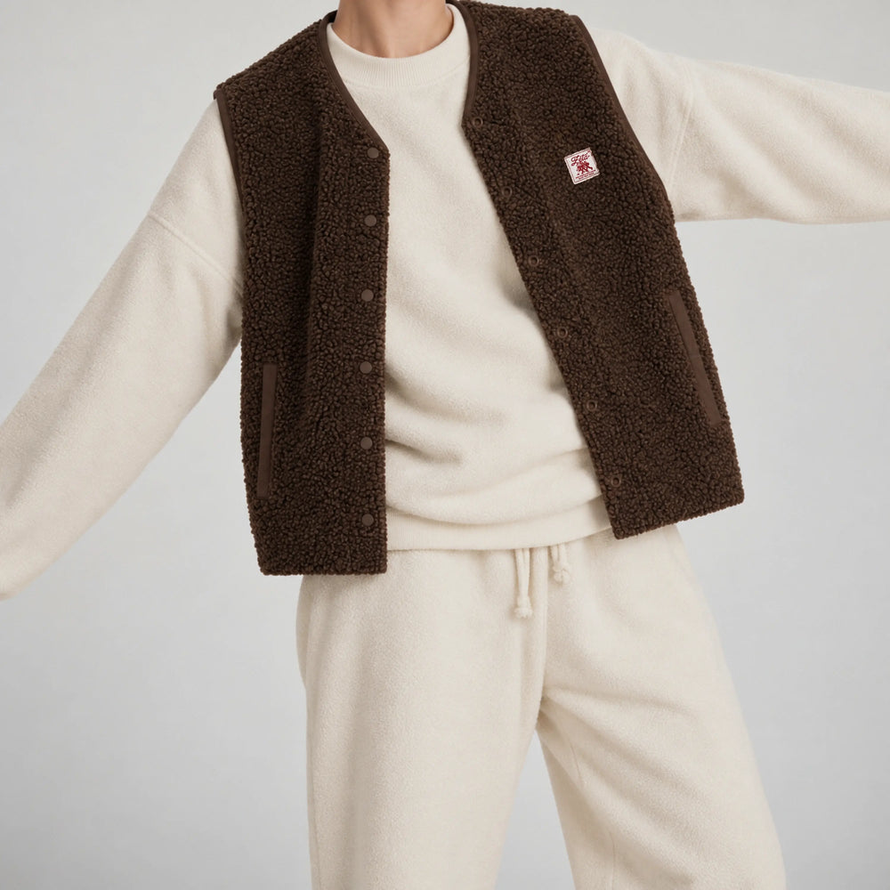 Brown sleeveless sherpa jacket