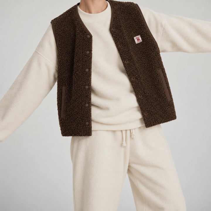 Veste sherpa sans manches marron