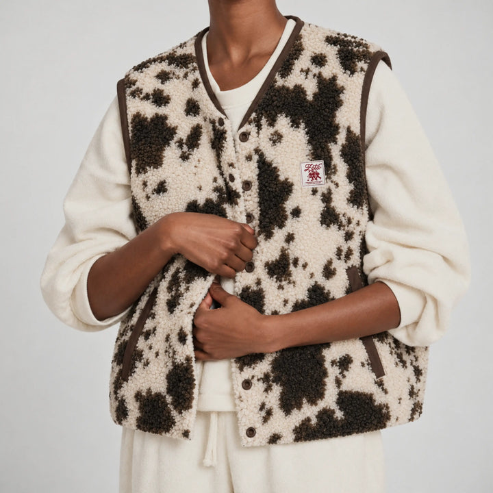 Veste sherpa sans manches vache